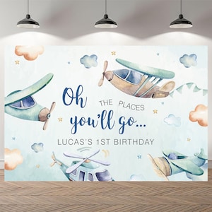 The places you will go  Backdrop Aircraft Baby Shower Photography Boys Girls  Airplane Pilot Custom Birthday Background Vinyl Photo Banner