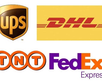 May include: Logos for four popular shipping companies: UPS, DHL, TNT, and FedEx Express.