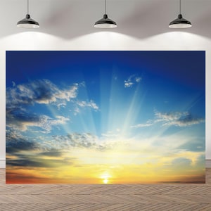 Summer Cloud Sky Sunrise Backdrop Party Backdrop Baby Shower Photography Custom Birthday Background Vinyl Photo Banner