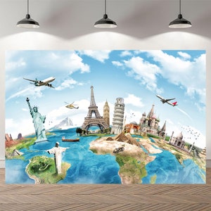 Toile de fond de Photo de voyage mondial autour de la carte du monde toile de fond bébé douche photographie garçons filles personnalisé anniversaire fond vinyle Photo bannière