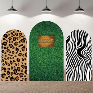 Fondo de foto de cubierta de arco de doble cara personalizado fondo de fotografía de animales personalizado fondo de fiesta de cumpleaños de Safari personalizado