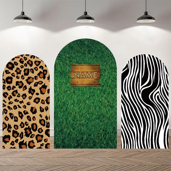 Custom Double-Sided Arch Cover Photo Backdrop Personalized Animal Photography Background  Custom Safari Birthday Party Background