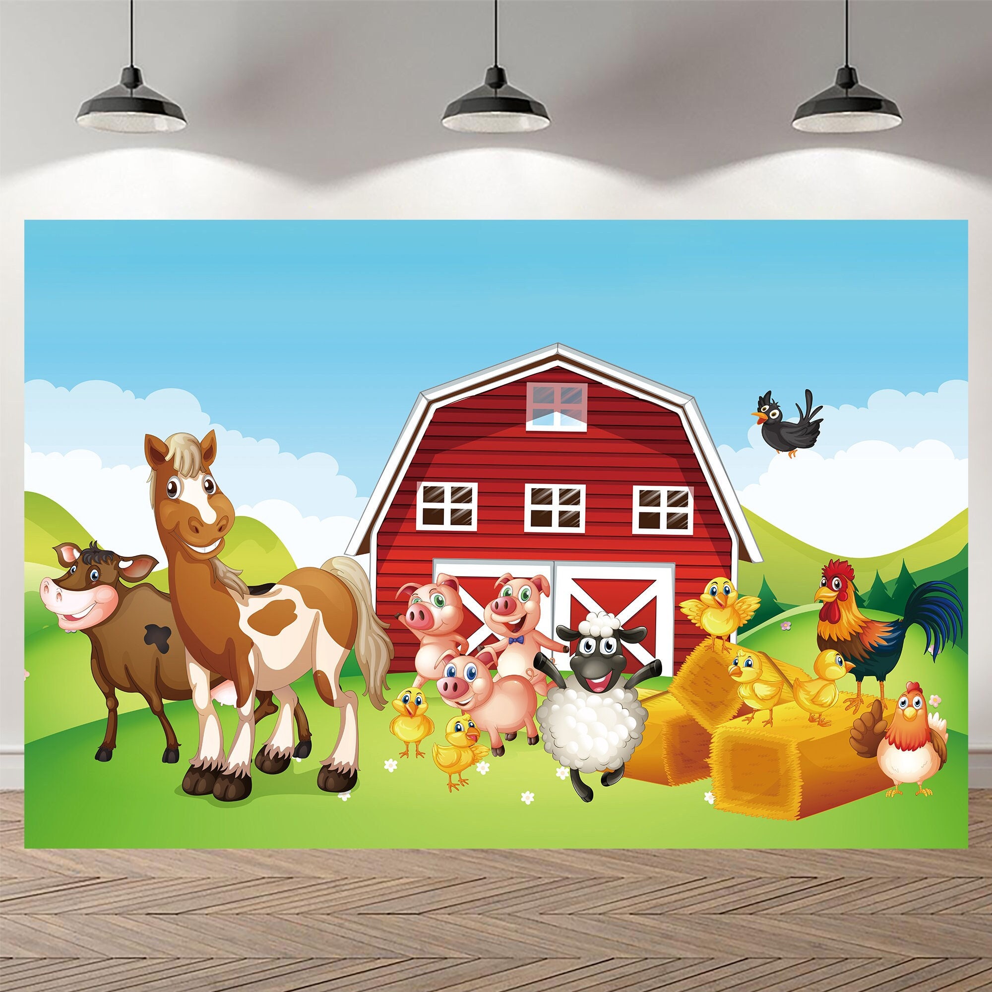 Farm Animals Birthday Party Backdrop Photography Custom Floral Baby Shower Girls Background Vinyl Safari Animals Photo Studio