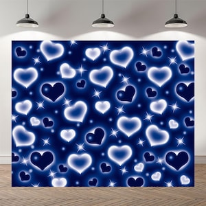 Early 2000s Blue Heart Photography Backdrop 80s 90s Decor Banner Vinyl Photo Booth Backdrop Party Decoration for Birthday Background