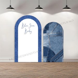 Custom Denim Double-Sided Arch Cover Photo Backdrop Personalized Blue Jean Baby Shower Party Background