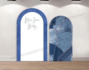 Custom Denim Double-Sided Arch Cover Photo Backdrop Personalized Blue Jean Baby Shower Party Background