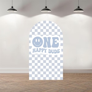 Benutzerdefinierte doppelseitiger Bogen Cover Foto Hintergrund Dusty Blue One Happy Dude Fotografie Hintergrund personalisierte Geburtstagsparty Hintergrund