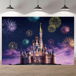 Fairy Tale Castle Night Tower Fireworks Princess Photo Booth Birthday Backdrop Baby Shower Photography Custom Background Vinyl Banner