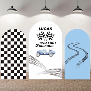 Fondo personalizado de la foto de la cubierta del arco de doble cara Fotografía personalizada del baby shower del coche de carreras Fondo personalizado de la fiesta de cumpleaños de dos rápidos