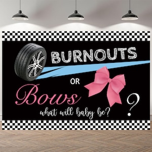 Burnouts or Bows Bule Pink Photo Backdrop Baby Shower Gender Reveal Gilr or Boy Photography Background Vinyl Photo Studio Banner