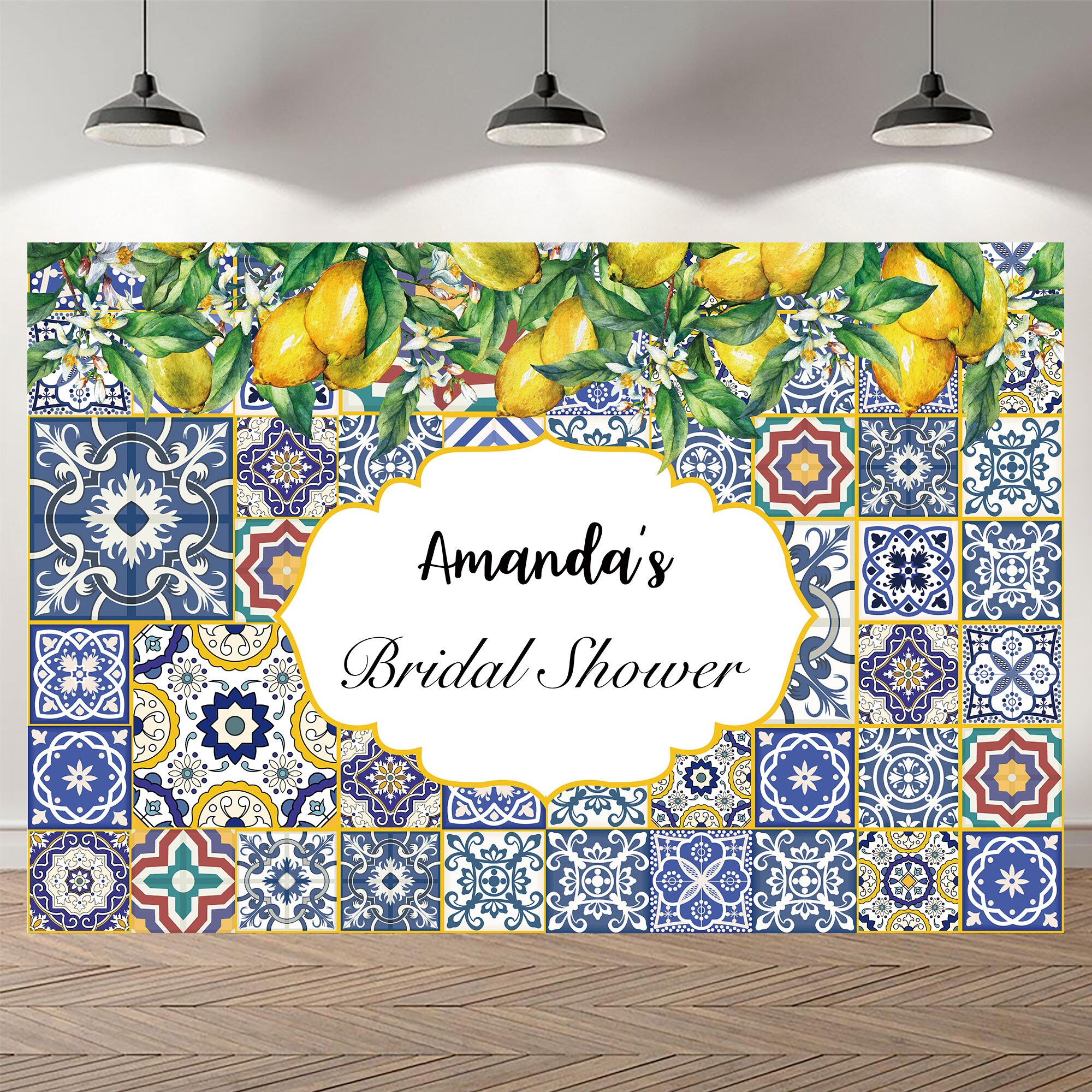 Lemon Grad Backdrop Tuscan Lemon Wedding Backdrop Blue Tile and Lemon Photography Country ...