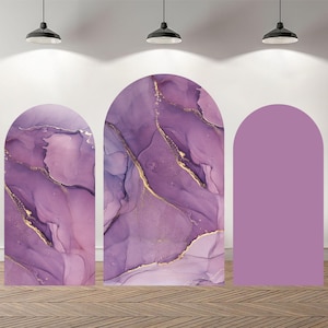 Custom Purple Mable Gold Double-Sided Arch Cover Photo Backdrop Personalized Photography Background  Custom Birthday Party Background