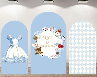 Custom Double-Sided Arch Cover Photo Backdrop Personalized Alice in Wonderland Photography Background  Custom Birthday Party Background