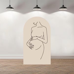 Niestandardowe dwustronne tło do zdjęć w kształcie łuku, sylwetka kobiety w ciąży, tło do fotografii, spersonalizowane tło na przyjęcie z okazji baby shower