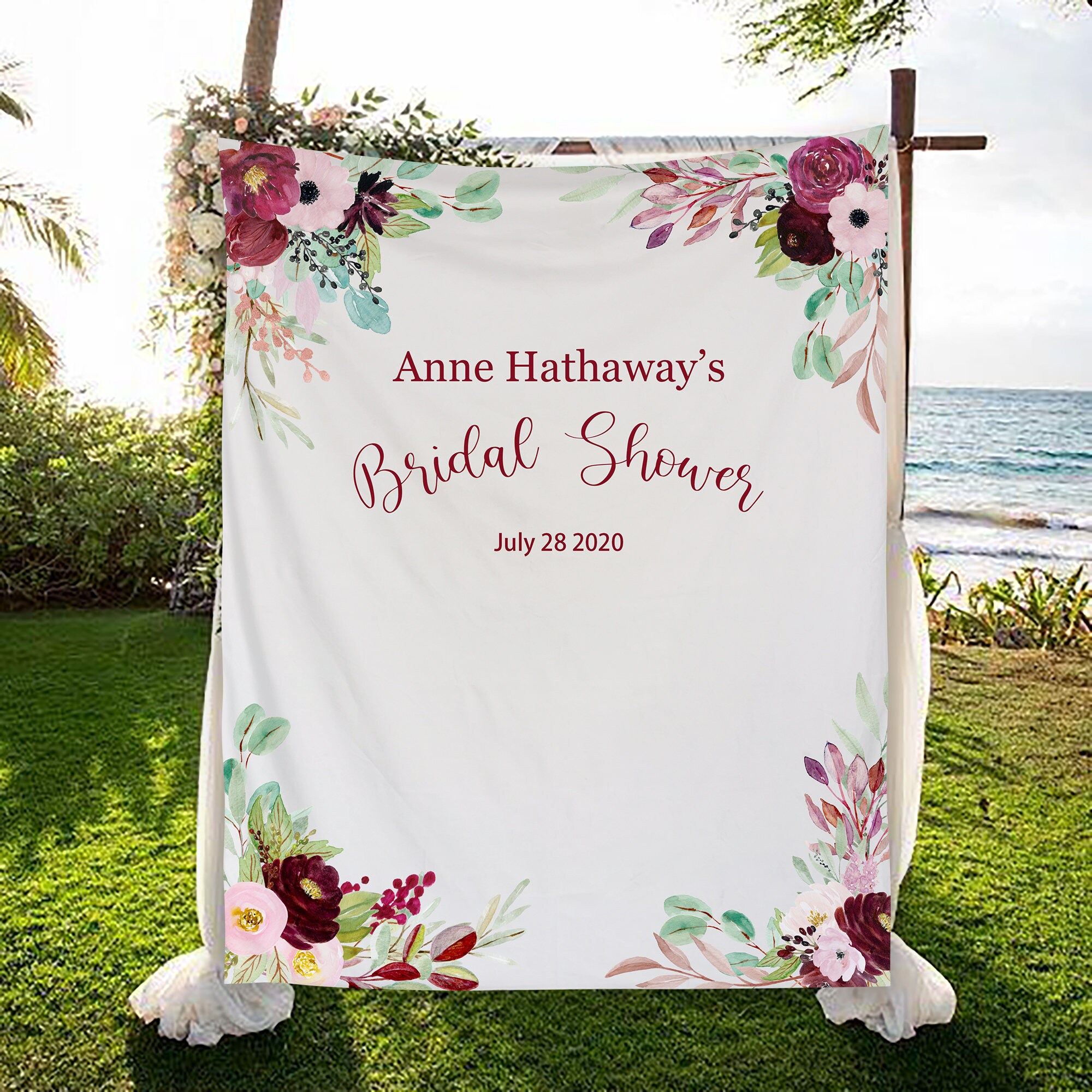 Wedding Decor Custom Backdrop Floral Backdrop Photo Booth Personalized Tapestry Boho Wedding Sign Flower Backdrop Banner