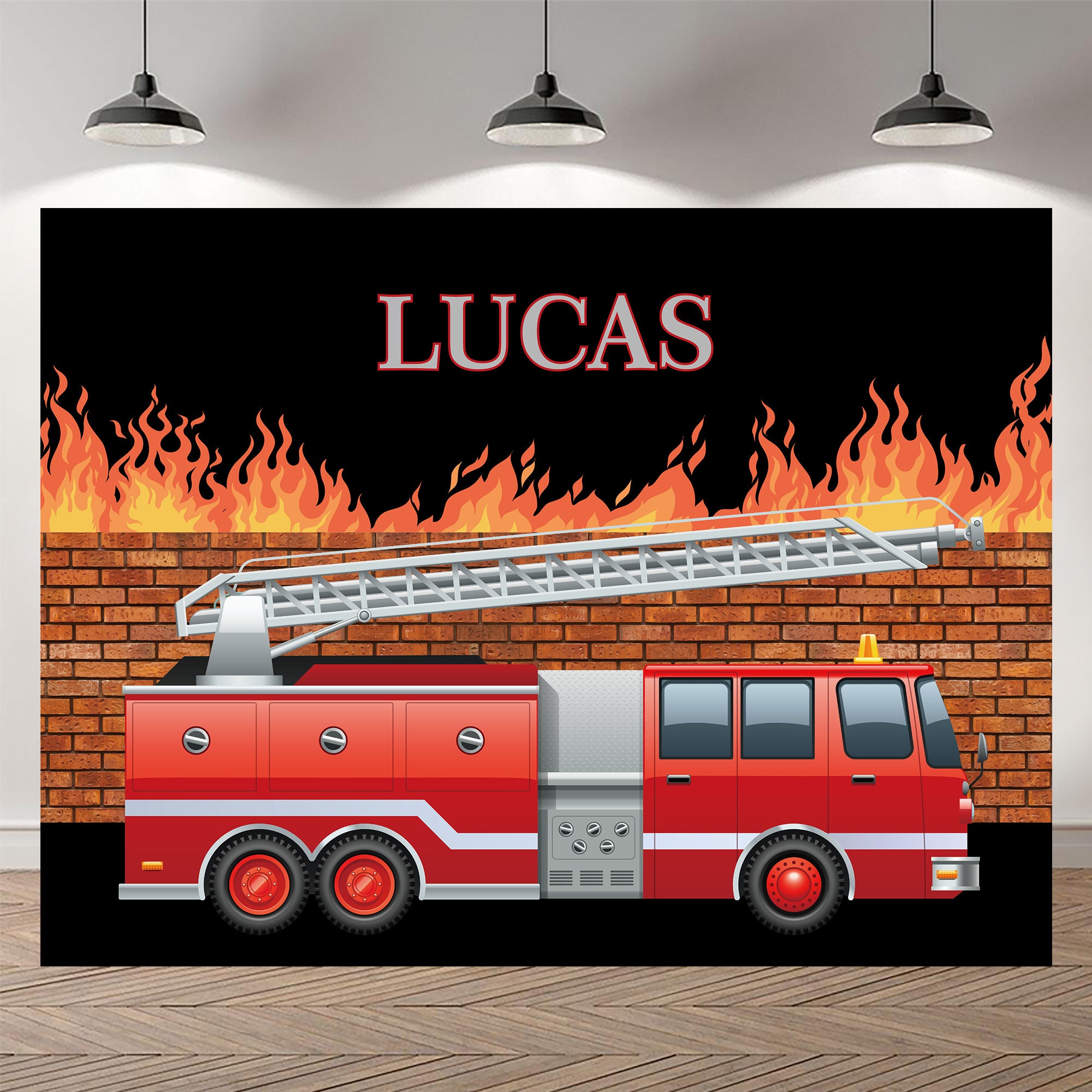 Fire Truck Birthday Backdrop Fireman Photography Boys Custom Background Vinyl Photo Booth Birthday Banner