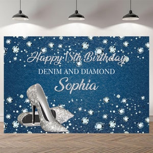 Denim And Diamond Birthday Backdrop Step And Repeat Blue Photograph Decor Custom Background Vinyl Photo Studio Banner