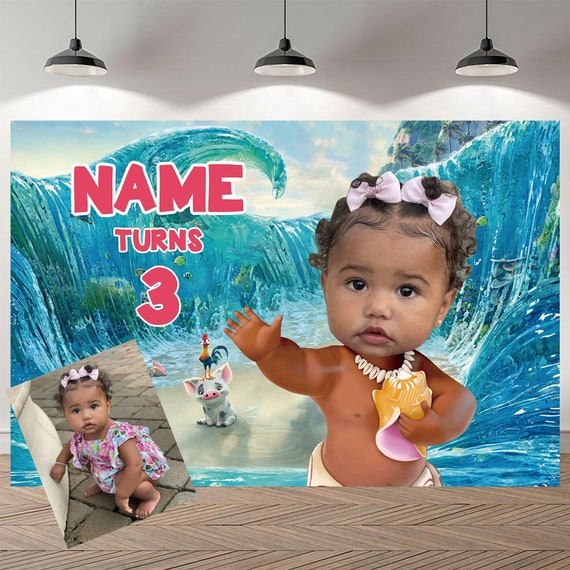 Baby Moana Princess Birthday Backdrop With Your Photo Custom Etsy