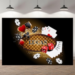 Casino Vegas Poker temático Fotografía de cumpleaños Telón de fondo Foto de cumpleaños Backdrop Champagne Golden Custom Birthday Banner