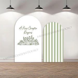 Custom Double-Sided Arch Cover New Chapter Begins Baby Shower Arch Backdrop Book Theme Green Floral Party Decors