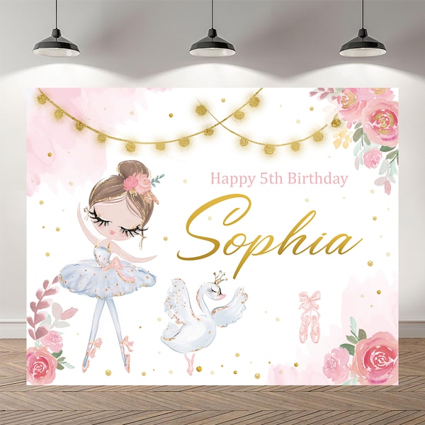 Pink Ballerina Backdrop  Ballet Party Birthday Photography  Custom Party Decor Background Vinyl Photo Booth Studio Banner