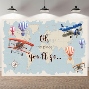 The place you will go  Backdrop Aircraft Baby Shower Photography Boys Girls  Airplane Pilot Custom Birthday Background Vinyl Photo Banner