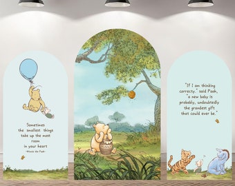 Custom Dubbelzijdig Boog Cover Fotoachtergrond Gepersonaliseerde Winnie Beer Babyshower Fotografie Custom Verjaardagsfeestje Achtergrond