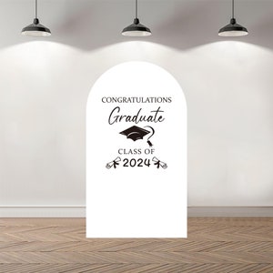 Fondo personalizado de la foto de la cubierta del arco de doble cara Felicitaciones personalizadas Fondo de la fotografía del graduado Fondo personalizado de la fiesta de cumpleaños