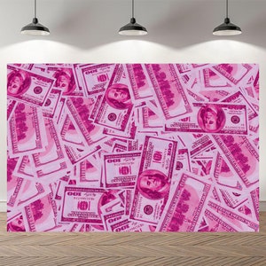 100 Dollar Bills Money Pink Birthday Background Golden Glitter Fotografia Decor Sfondo personalizzato Vinyl Photo Studio Banner