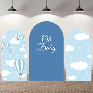 Fondo de foto de cubierta de arco de doble cara personalizado globo de aire caliente personalizado fondo de fotografía de Baby Shower decoración de fiesta de cumpleaños personalizada