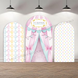 Custom Double-Sided Arch Cover Photo Backdrop Personalized Carnival Tent Girl Background  Custom Circus Birthday Party Background
