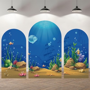 Custom Double-Sided Arch Cover Photo Backdrop Personalized Under the Sea Photography Background  Custom Birthday Party Background