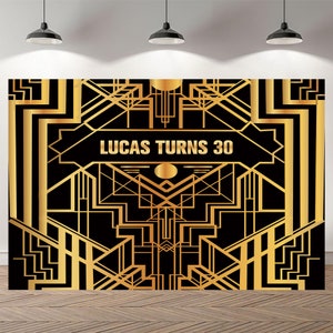 Gatsby lines black gold Birthday Photography Backdrop Birthday Photo Backdrop Champagne Golden Diamond Custom Birthday Banner