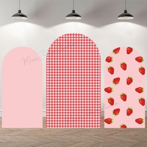 Custom Double-Sided Arch Cover Photo Backdrop Personalized Strawberry Baby Shower Photography Custom Birthday Party Background