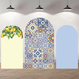 Custom Lemon Double-Sided Arch Cover Photo Backdrop Personalized Blue And White Porcelain Mediterranean Photography Background
