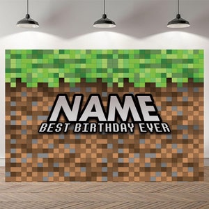 Pixel World Backdrop Photo Happy Birthday Gaming Backdrop Photo Popular Game Backdrop Happy Birthday Banner