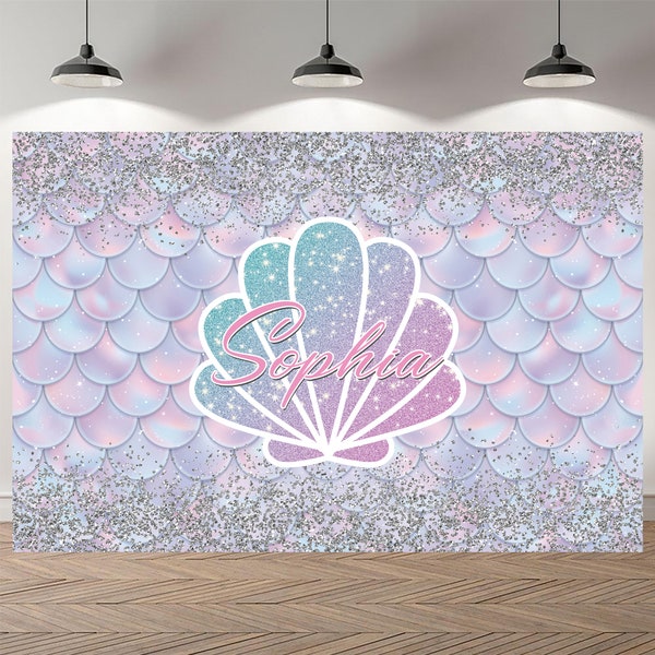 Mermaid Birthday Party Backdrop Shell Scale Photography Girls Custom Party Decor Glitter Background Vinyl Photo Booth Studio Banner