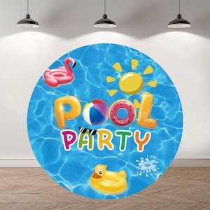 Custom Swimming Pool Birthday Bash Blue Round Backdrop Baby Shower Personalized Circle Photography Backdrop Custom Summer Party Background