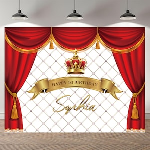 Royal Red Crown and Gold Princess Backdrop Birthday Backdrop Baby Shower Photography Boys Custom Background Vinyl Photo Studio Banner