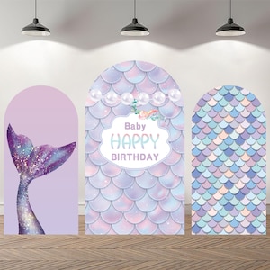 Custom Double-Sided Arch Cover Photo Backdrop Personalized Mermaid Photography Background  Custom Birthday Party Background
