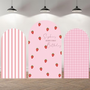 Custom Double-Sided Arch Cover Photo Backdrop Personalized Strawberry Baby Shower Photography Custom Birthday Party Background