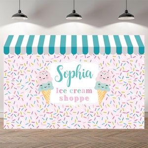 Ice Cream Photo Backdrop Ice Cream Sprinkles Party Backdrop Baby Shower Photography Custom Birthday Background Vinyl Photo Banner