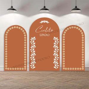 Fondo fotográfico personalizado de doble cara con arco, fondo Cielito Lindo, fondo para la primera fiesta mexicana de bodas y despedida de soltera.