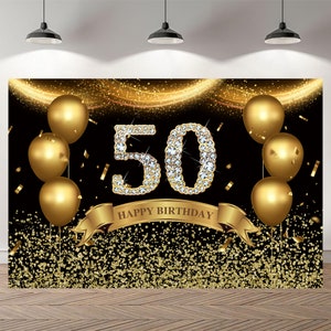 Happy 50th 40th 60th Birthday Photography Backdrop Birthday Photo Backdrop Champagne Golden Diamond Custom Birthday Banner