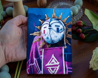 Mini pintura acrílica original de Esquie