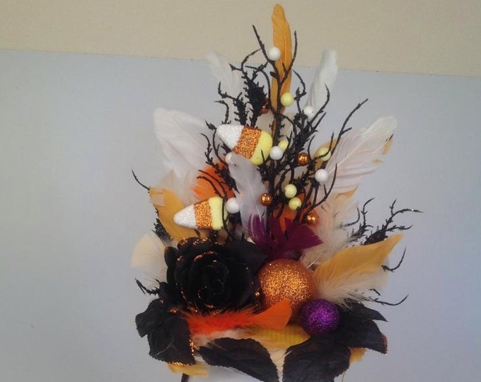 Women's Hats, Fascinators, Halloween Candy Corn Party Fascinator Hat, Halloween Hat, Halloween Fascinator, Halloween Centerpiece, Halloween