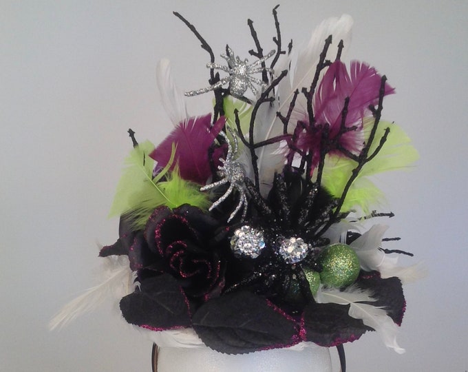 Women's Hat, Fascinators, Halloween Spider Feather Fascinator Hat, Halloween Hat, Halloween Fascinator,  Feather Hat, Halloween Centerpiece