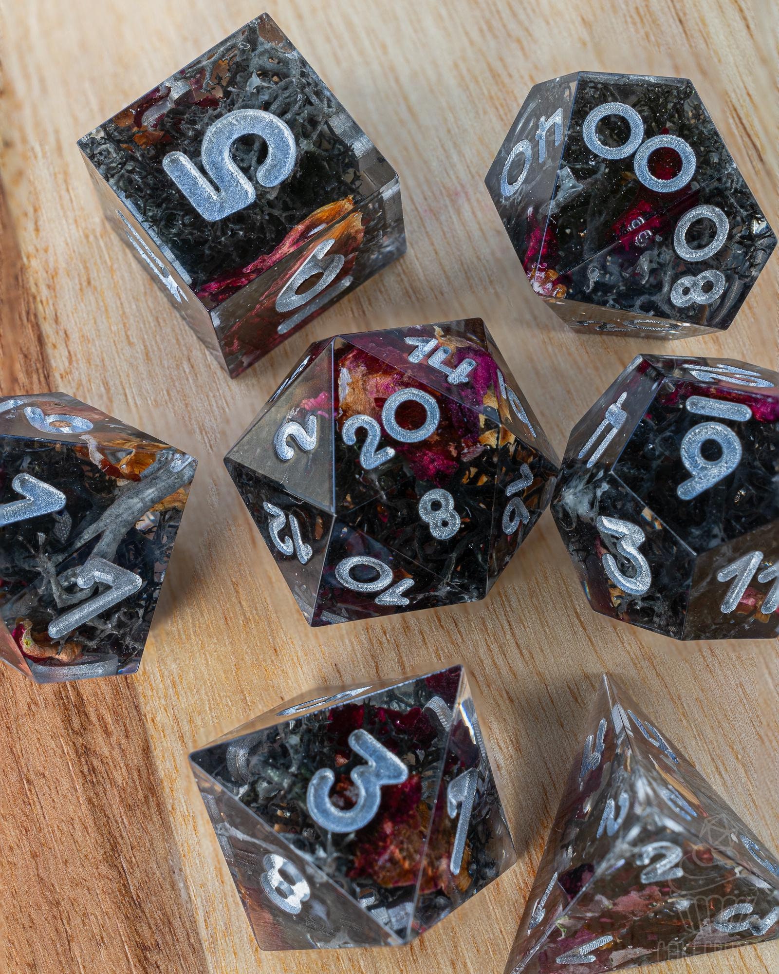 Midnight Bramble || Hand-poured Resin Polyhedral Dice || Set of 7
