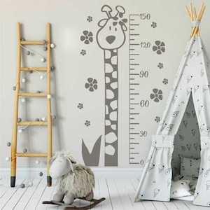 Groeimeter Raffy de zoete giraffe schaal muursticker-set van giraffe, meter en bloemen-hoogtemeter voor kinderkamersticker-kinderdecor