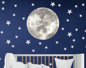 Full Moon in the Starry Sky Wall Decal - Set of Full Moon and Stars Sticker - Decoration for Every Home - Nursery or Bedroom - Murals